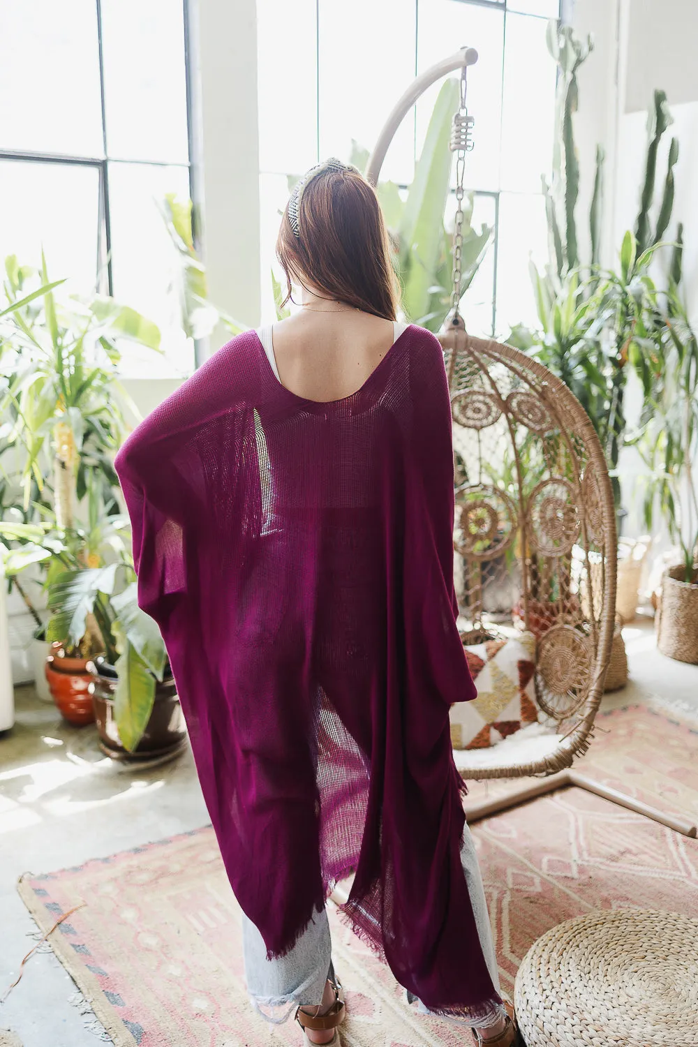 Spring Frayed Trim Kimono