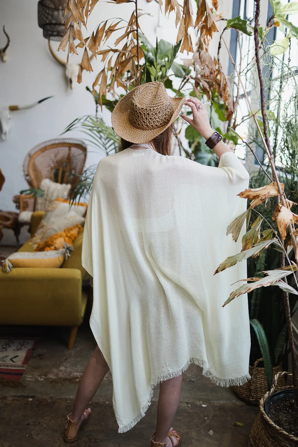 Spring Frayed Trim Kimono