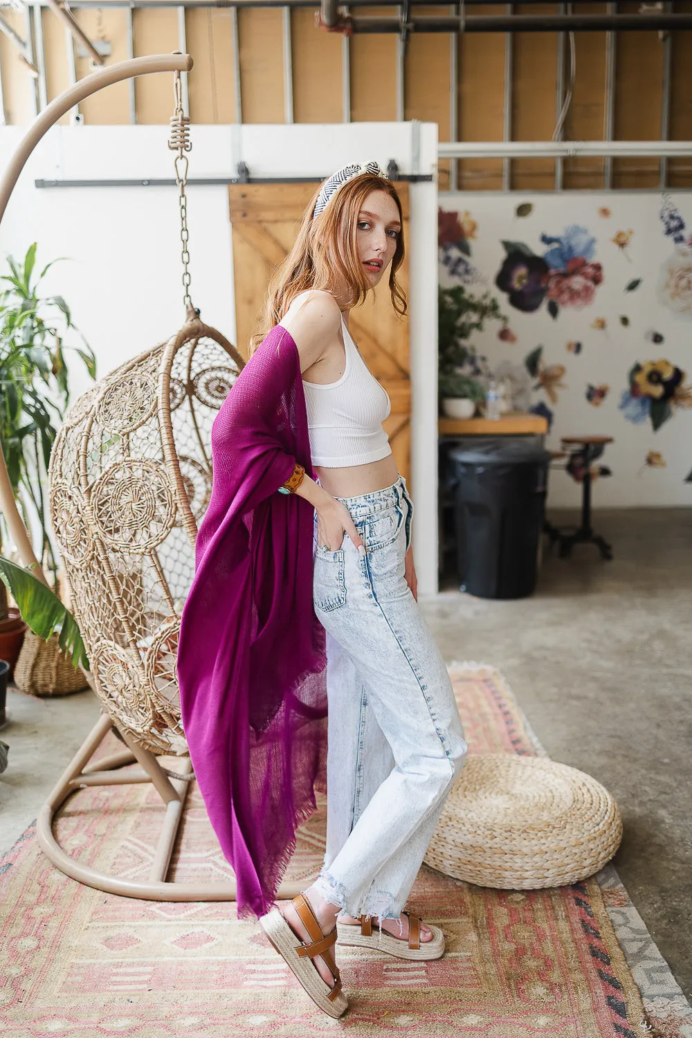 Spring Frayed Trim Kimono