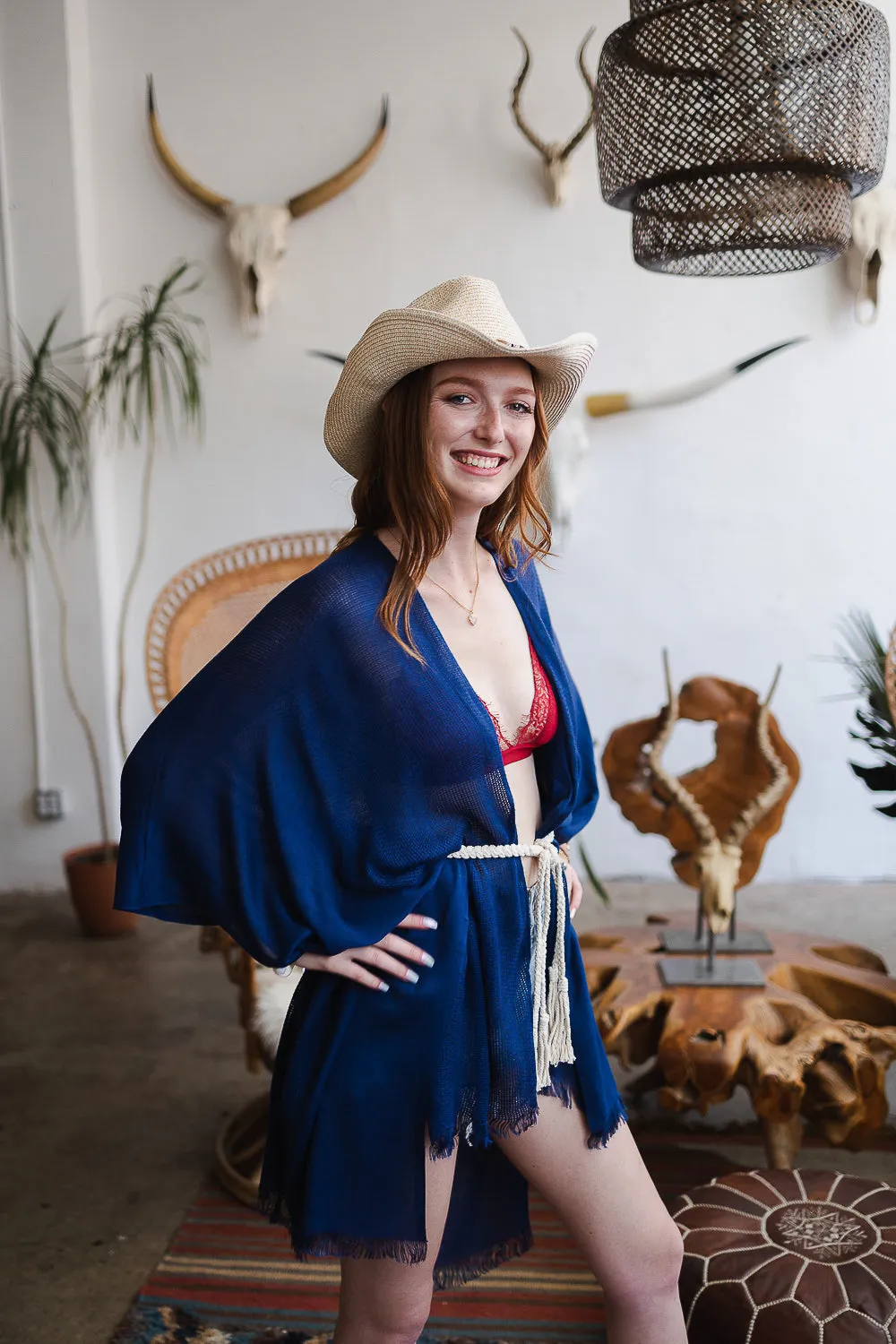 Spring Frayed Trim Kimono