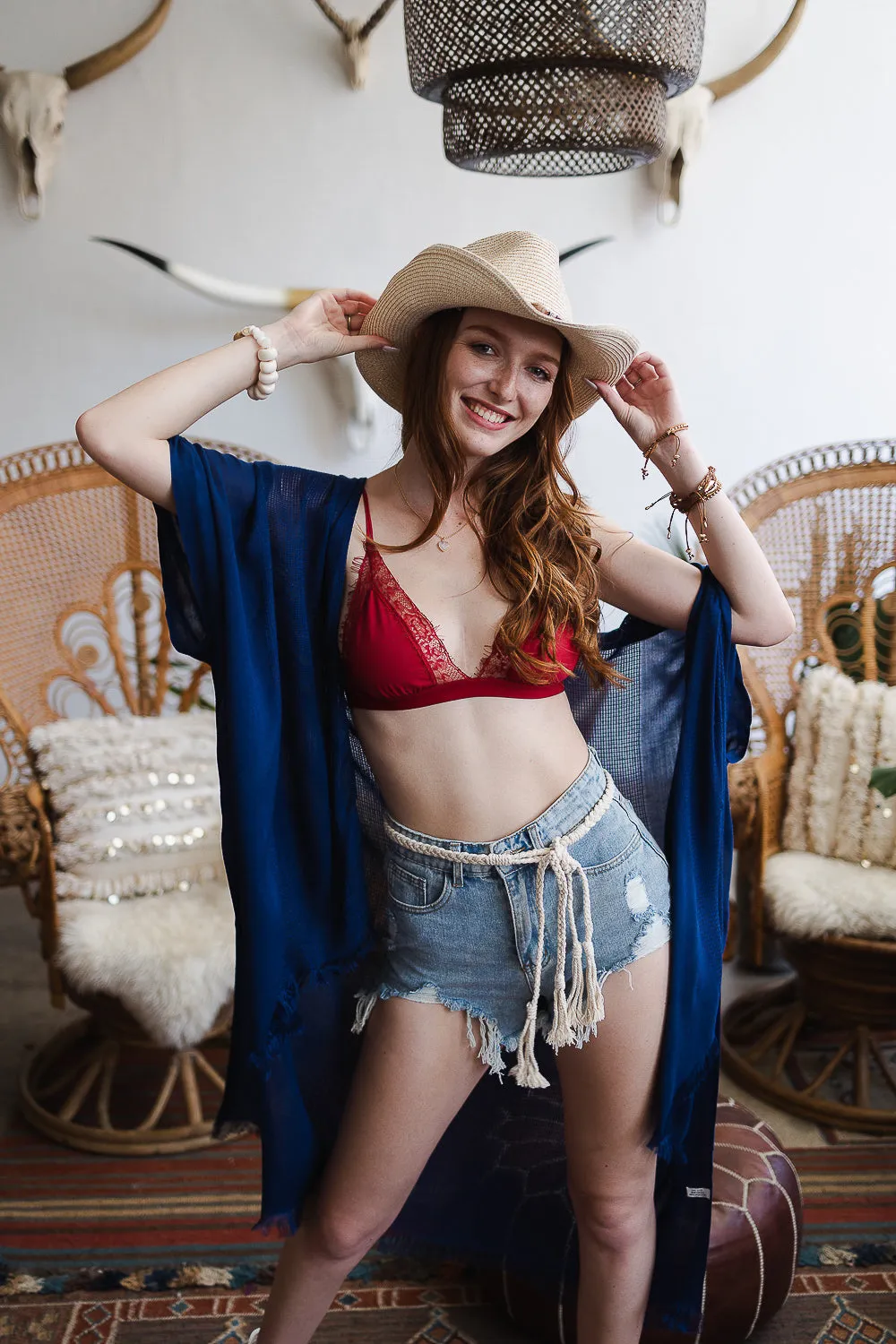 Spring Frayed Trim Kimono