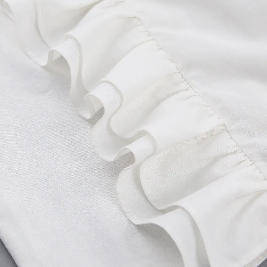 Square Collar Ruffled Lantern Sleeve Shirts Blouses