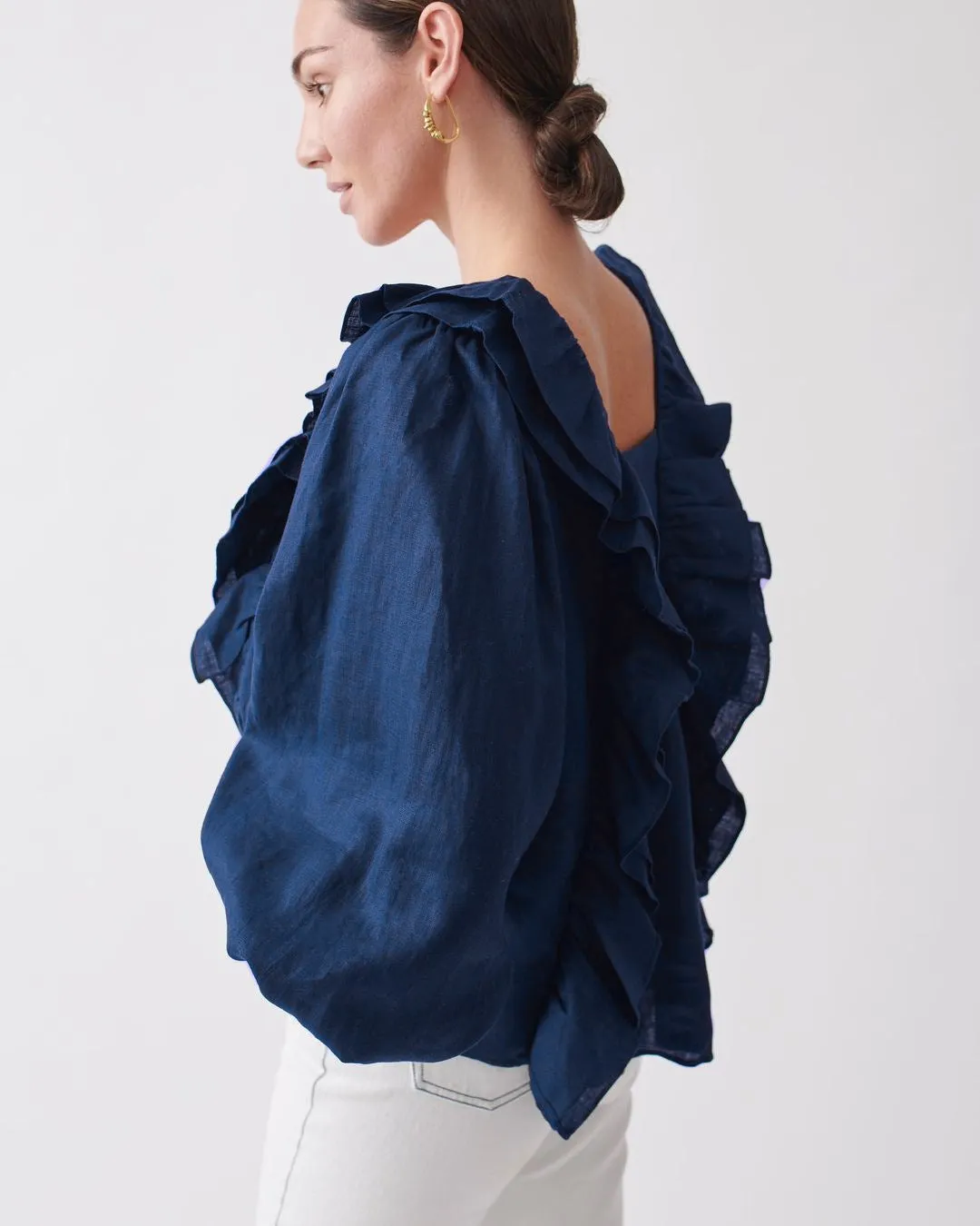 Square Collar Ruffled Lantern Sleeve Shirts Blouses