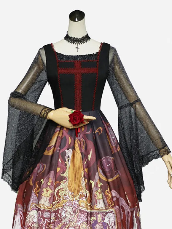 Steampunk Lolita Blouses Lolita Top Black Long Sleeves Lace Lolita Shirt