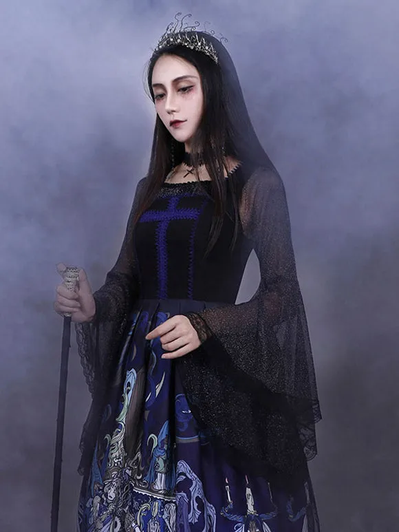 Steampunk Lolita Blouses Lolita Top Black Long Sleeves Lace Lolita Shirt