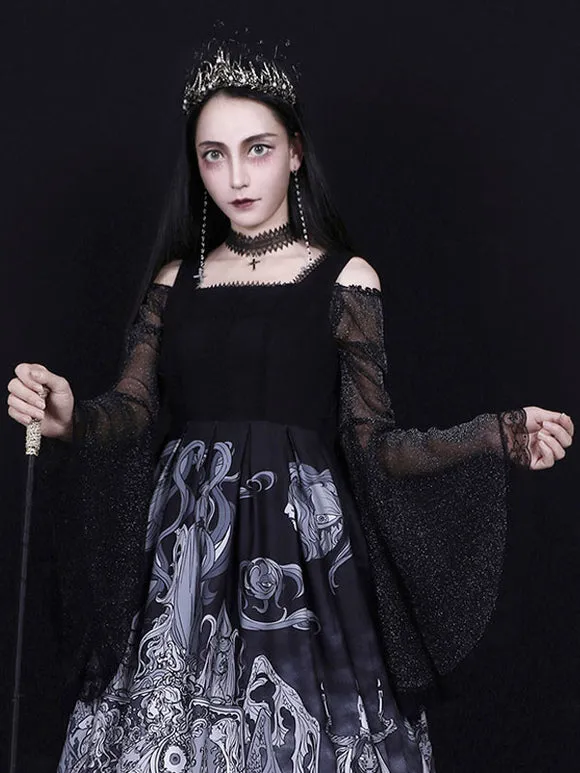 Steampunk Lolita Blouses Lolita Top Black Long Sleeves Lace Lolita Shirt
