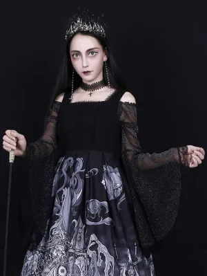 Steampunk Lolita Blouses Lolita Top Black Long Sleeves Lace Lolita Shirt