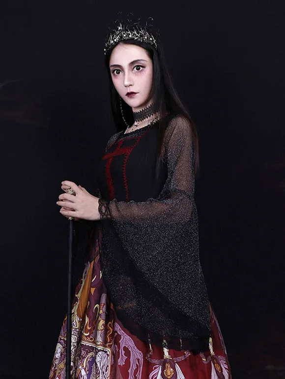 Steampunk Lolita Blouses Lolita Top Black Long Sleeves Lace Lolita Shirt