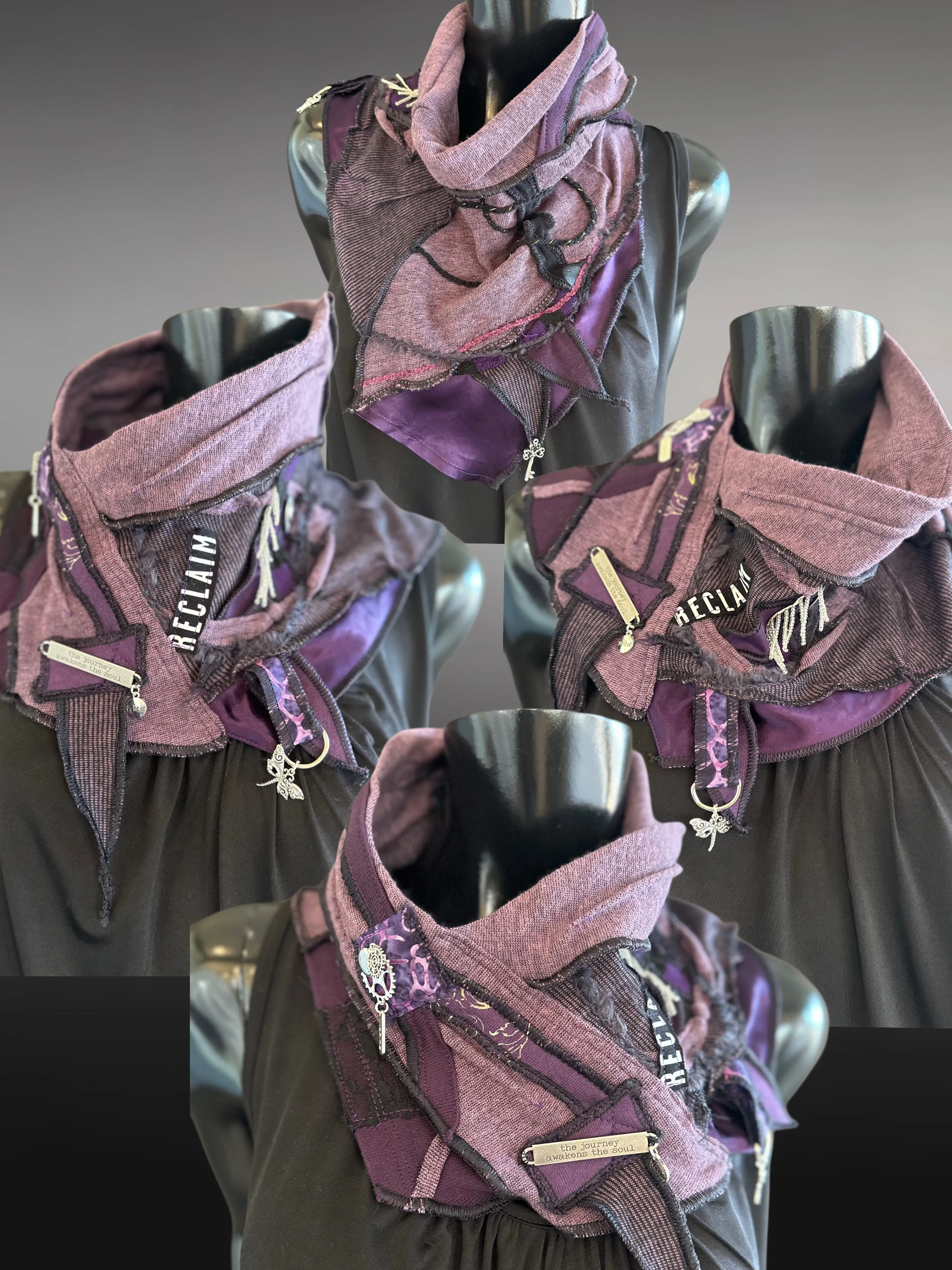 Street style couture purple neck cowl, eco-friendly fashion