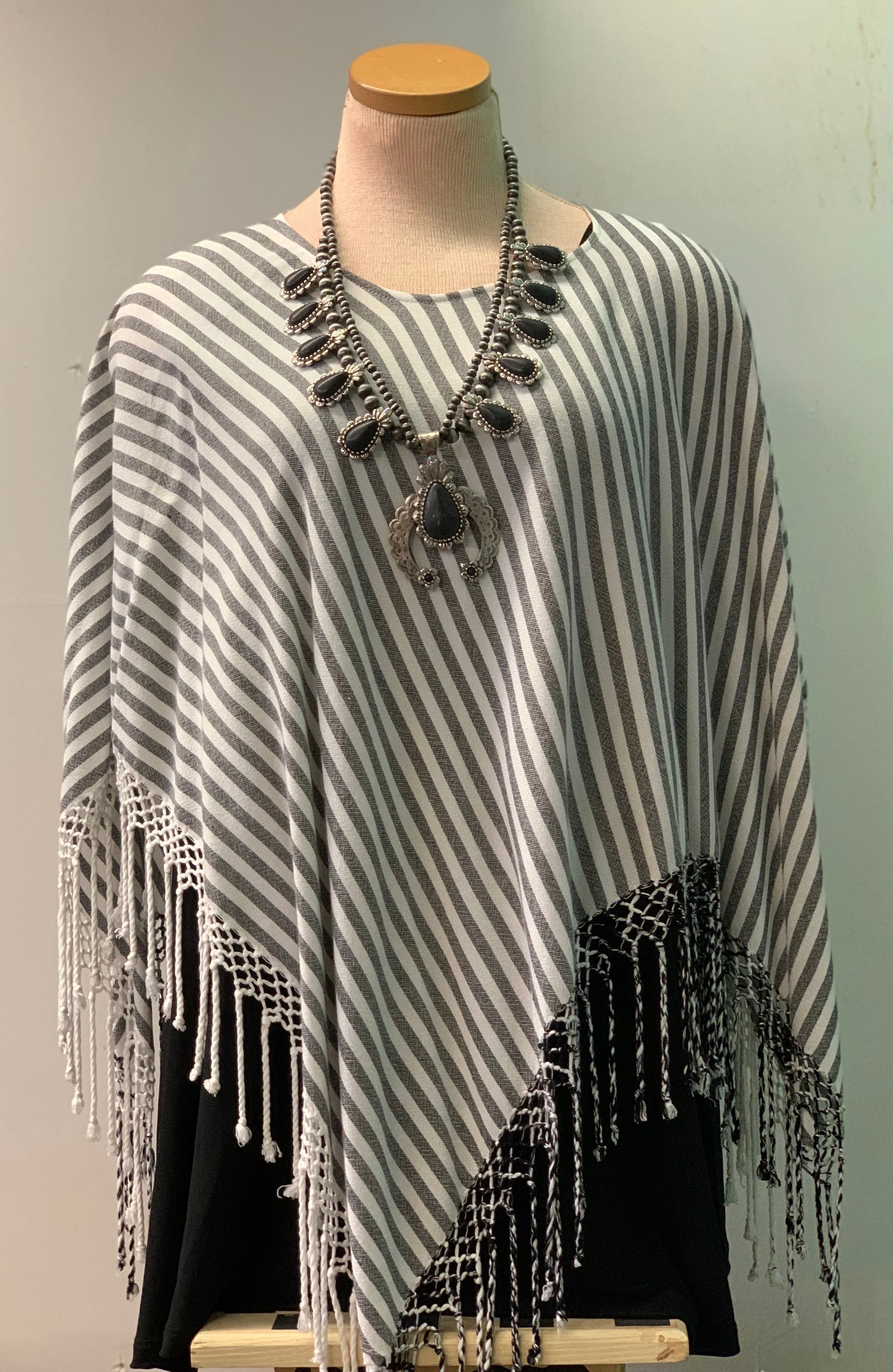 Striped Fringe Poncho