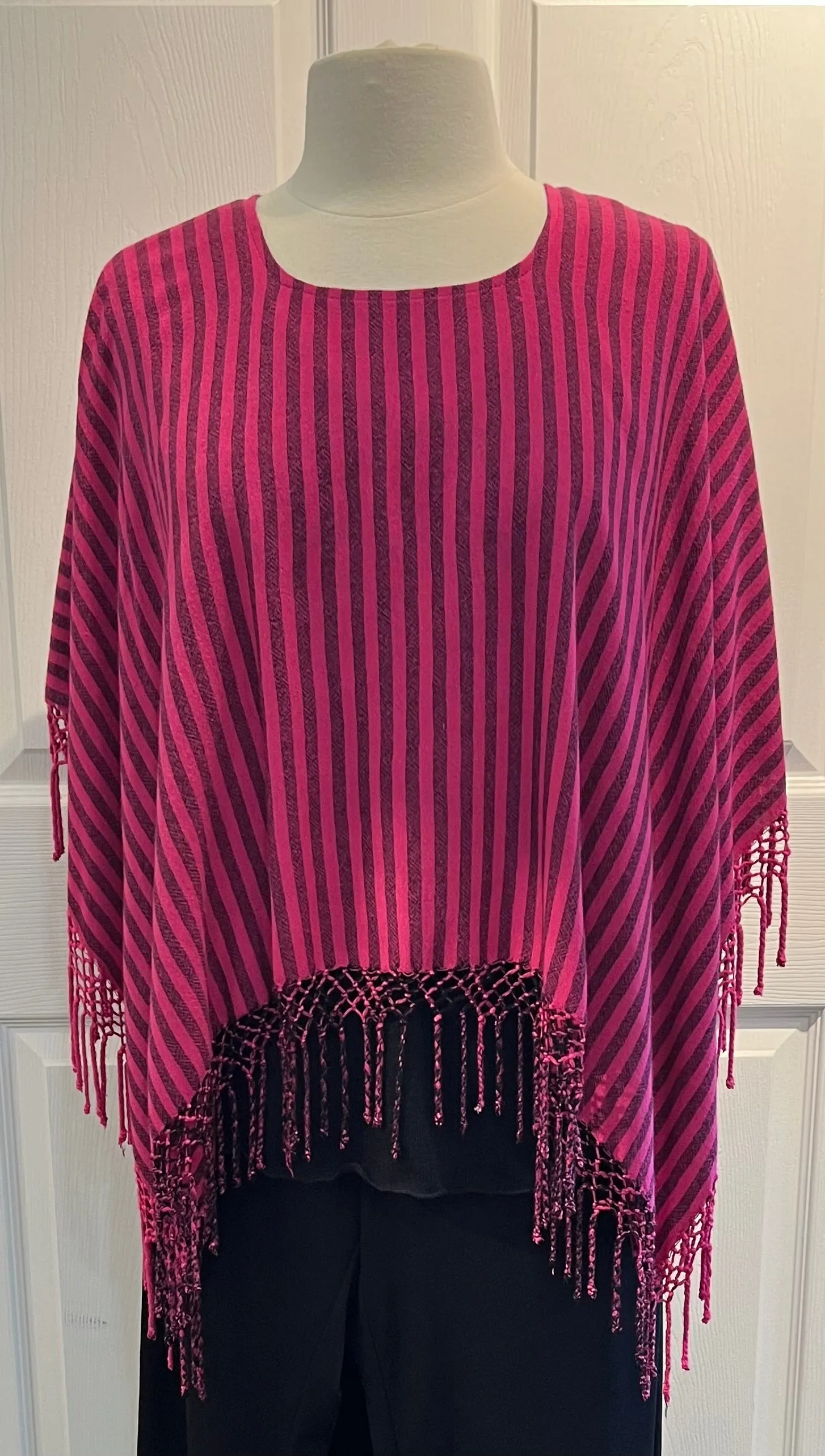 Striped Fringe Poncho