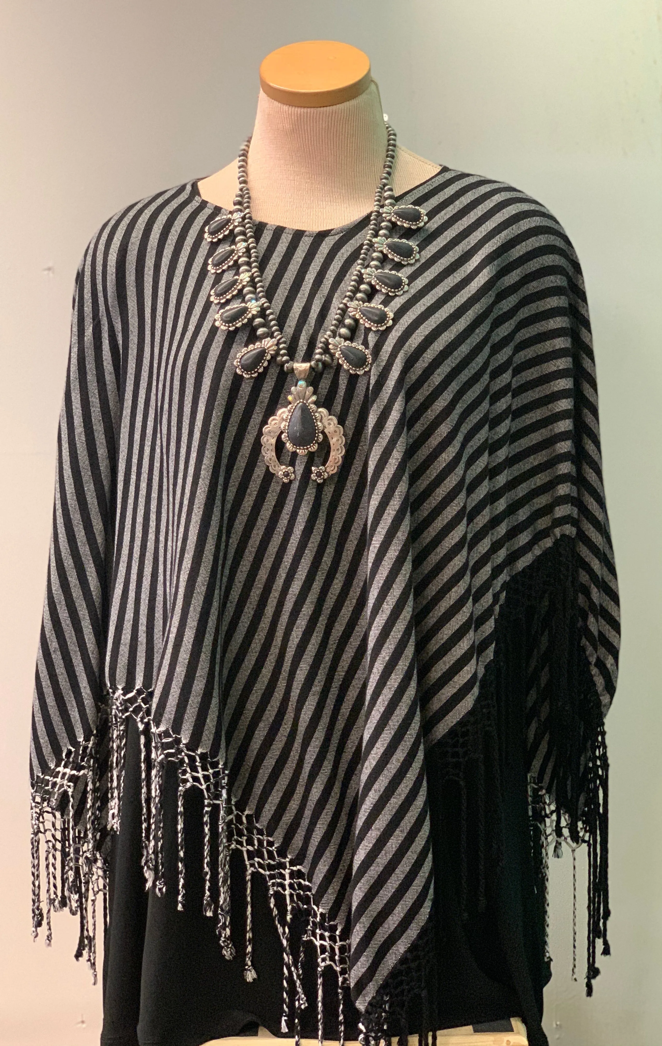 Striped Fringe Poncho