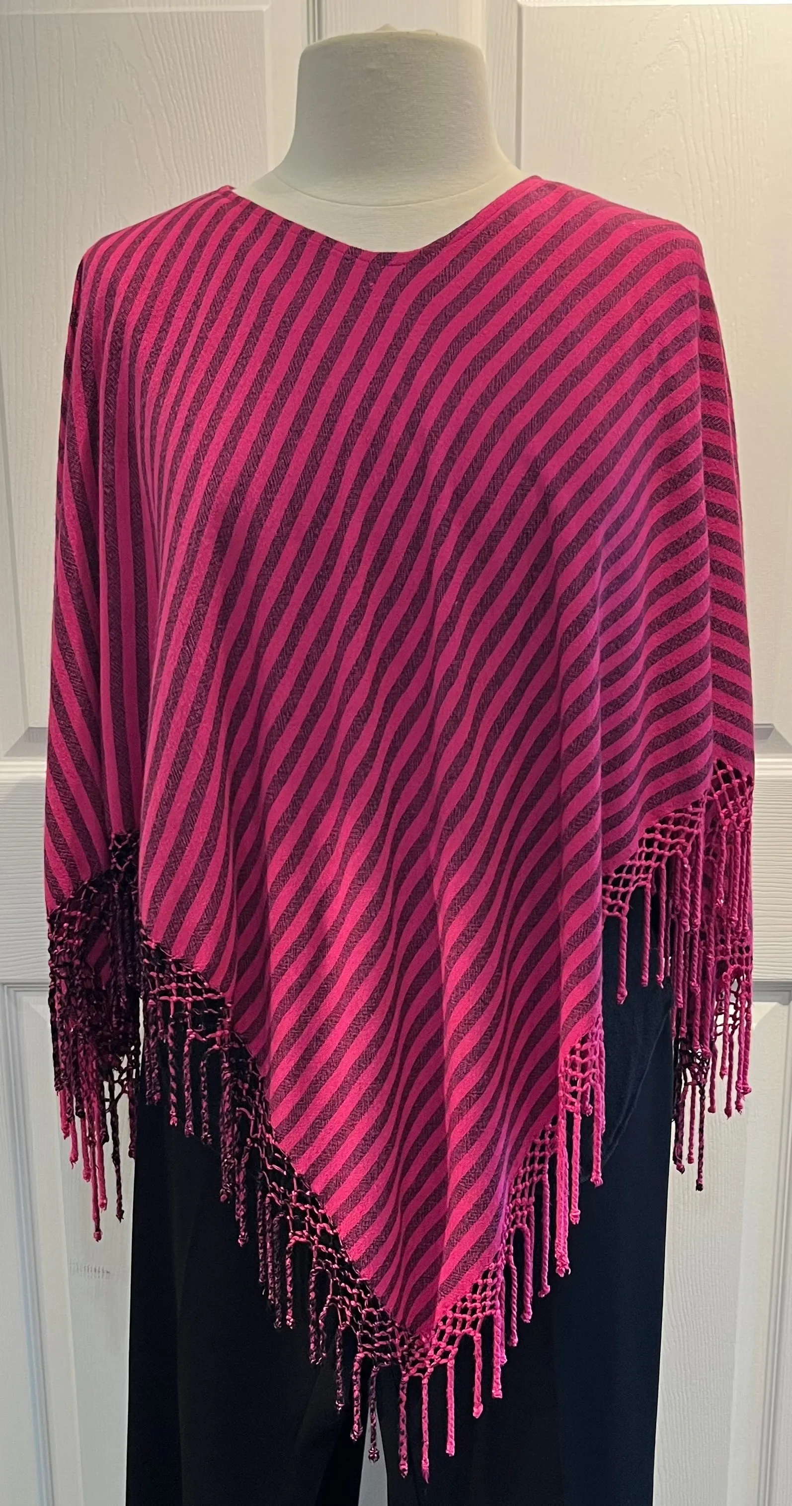 Striped Fringe Poncho