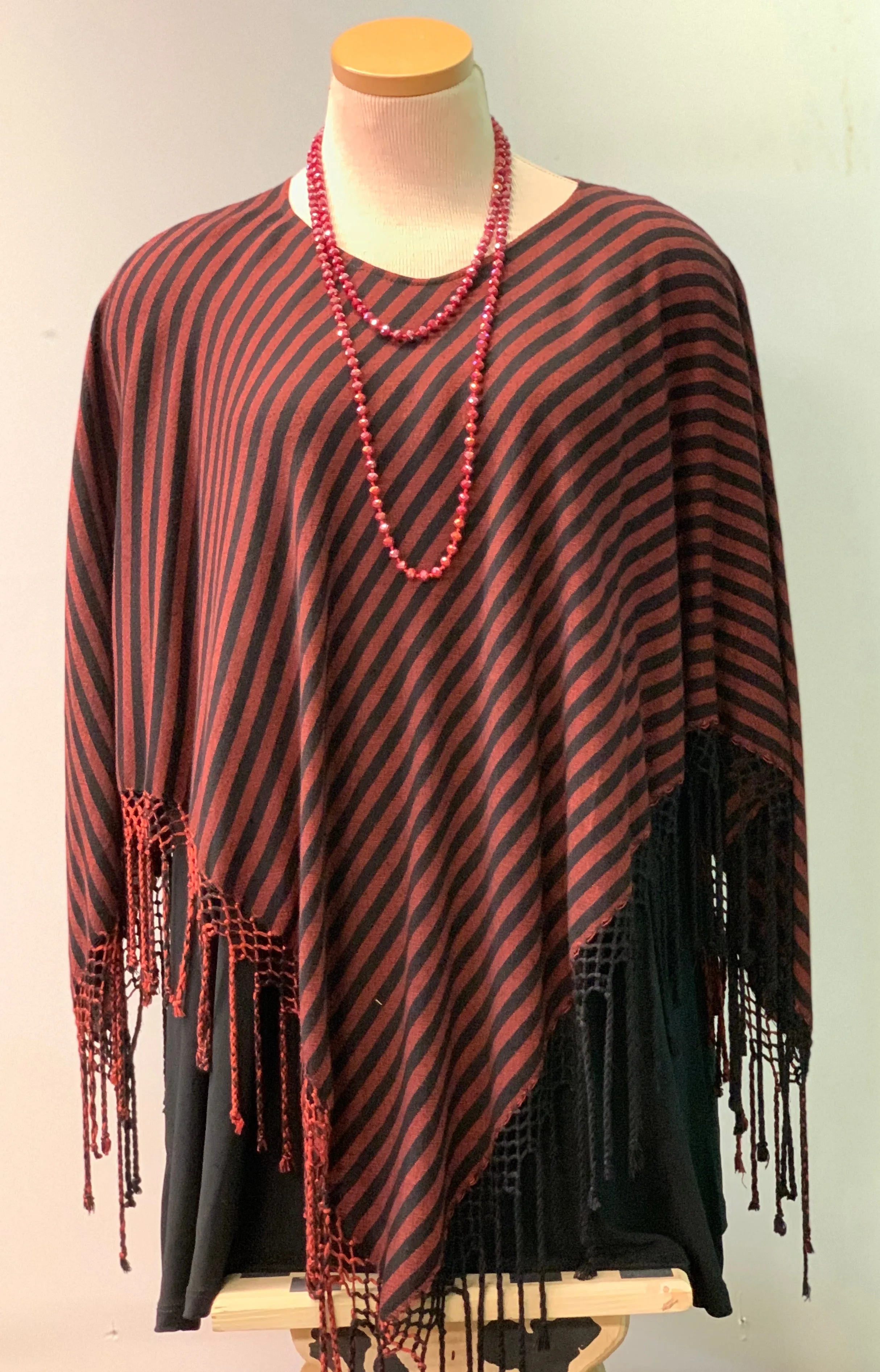 Striped Fringe Poncho