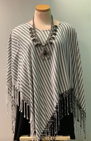 Striped Fringe Poncho