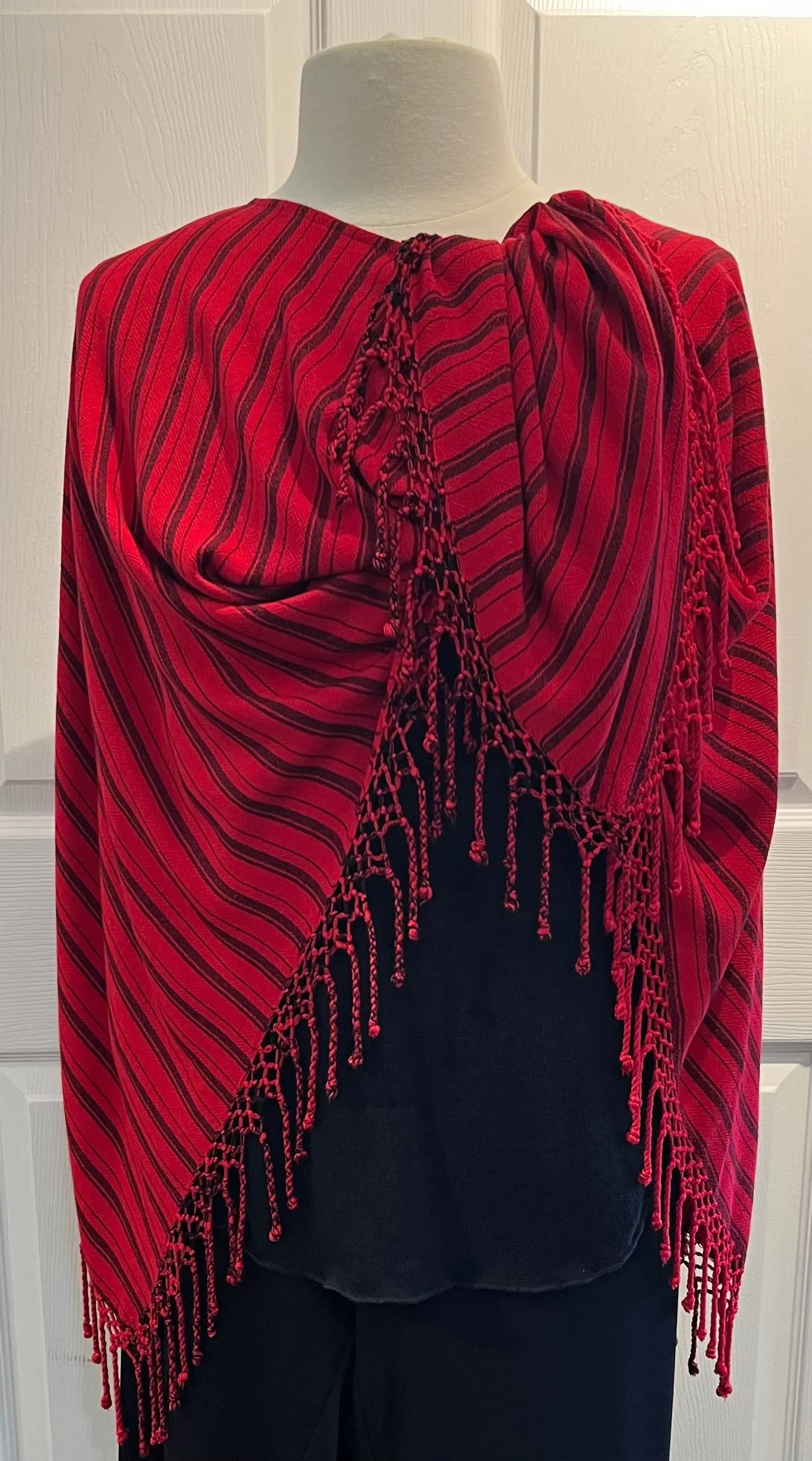 Striped Fringe Poncho