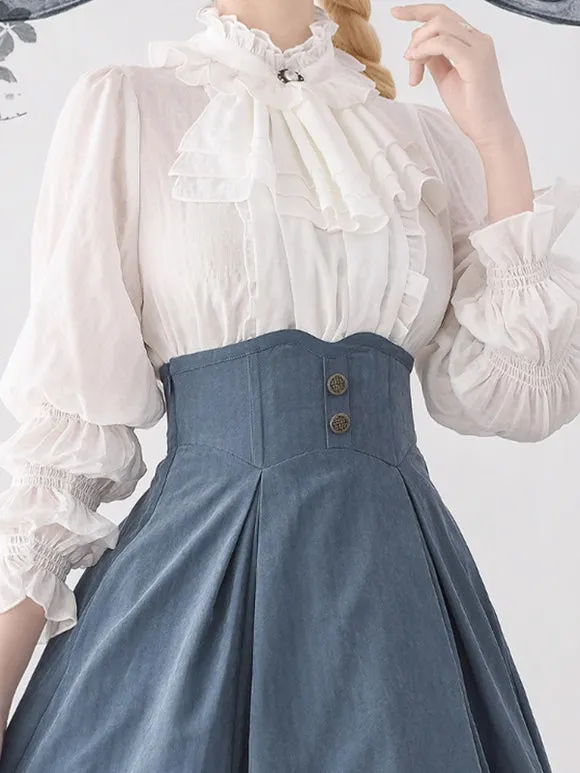 Sweet Lolita Blouses Ruffles Lolita Top Long Sleeves Blouse White Lolita Shirt