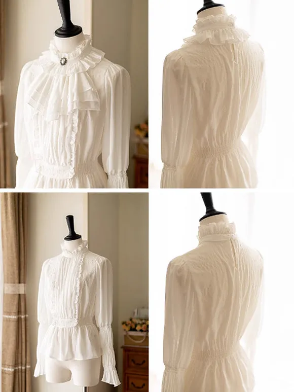 Sweet Lolita Blouses Ruffles Lolita Top Long Sleeves Blouse White Lolita Shirt