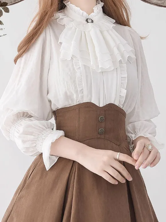 Sweet Lolita Blouses Ruffles Lolita Top Long Sleeves Blouse White Lolita Shirt