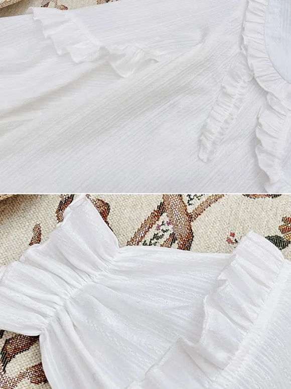 Sweet Lolita Blouses Ruffles Lolita Top Long Sleeves Blouse White Lolita Shirt