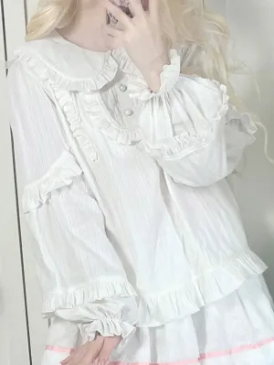 Sweet Lolita Blouses Ruffles Lolita Top Long Sleeves Blouse White Lolita Shirt