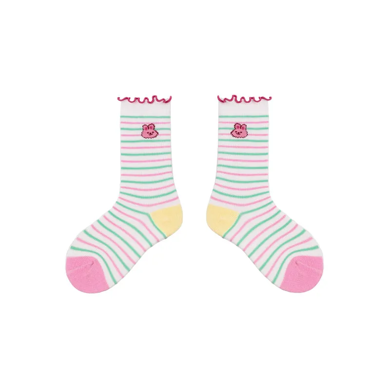 Sweetnana 4-Pack "colorful summer" Series Children's Seamless Socks: Crew Socks with Frilly Ruffled for Girls 3-12 Years Old Cotton Socks Cozy Breathable Spring/Summer.