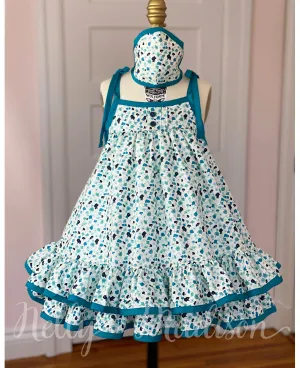 Teal Tea Leaves Hannah Dress   Mask Set
