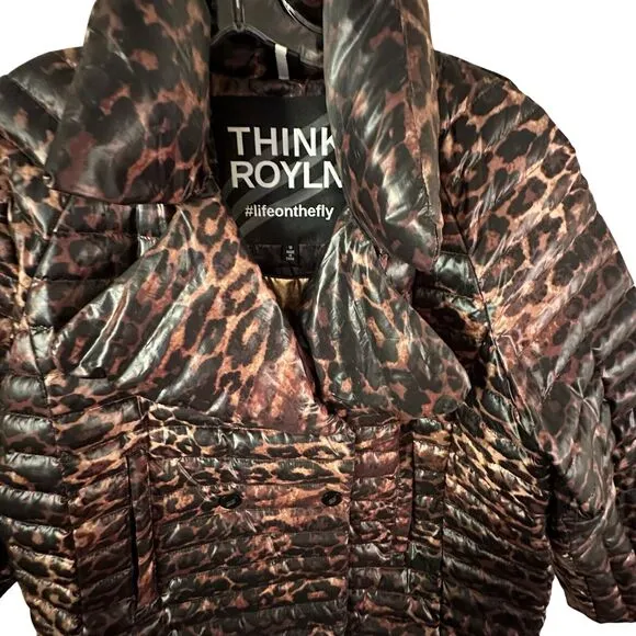 Think Royln Urban Animal Print Marilyn Puffer Down Pea Coat Womens Sz M Gorpcore