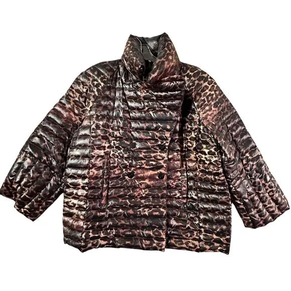 Think Royln Urban Animal Print Marilyn Puffer Down Pea Coat Womens Sz M Gorpcore