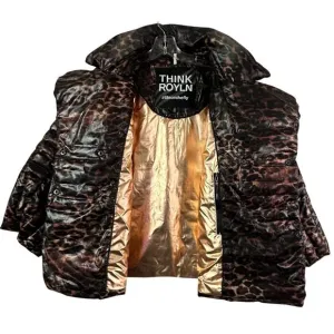 Think Royln Urban Animal Print Marilyn Puffer Down Pea Coat Womens Sz M Gorpcore