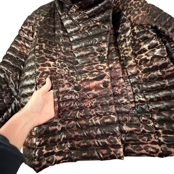 Think Royln Urban Animal Print Marilyn Puffer Down Pea Coat Womens Sz M Gorpcore