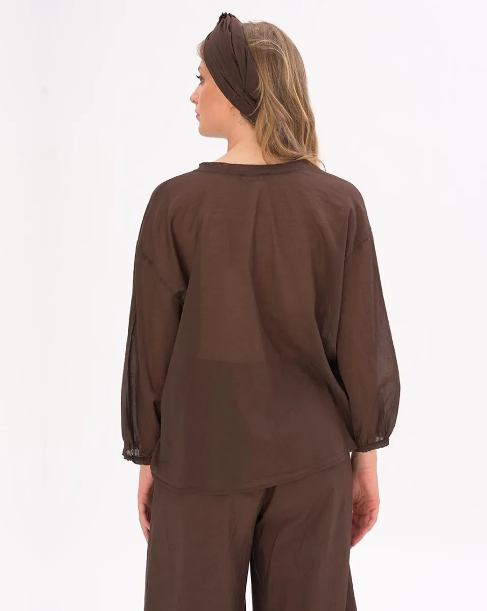 Tie Ruffled Collar Cotton Shirt