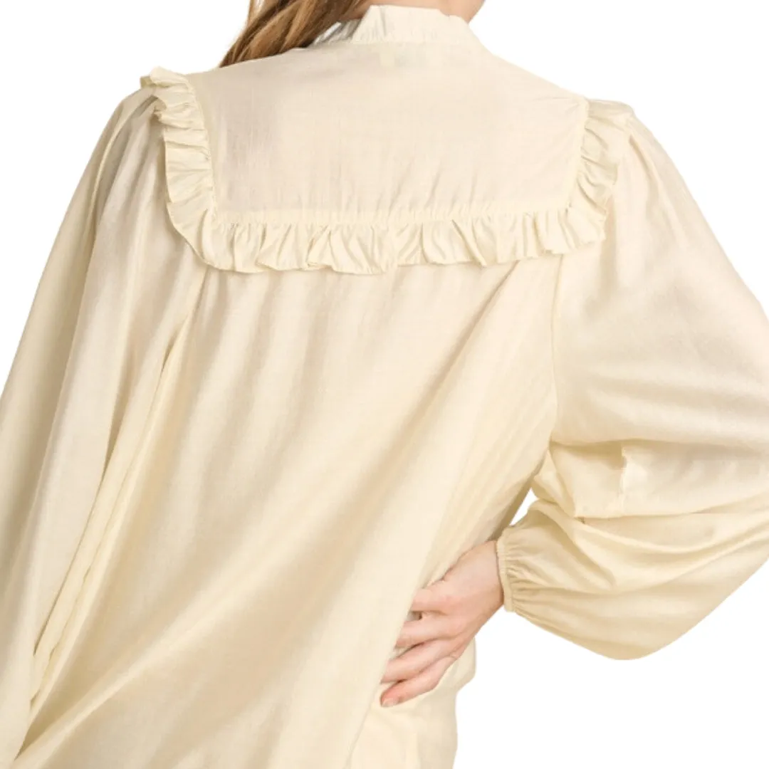 UMGEE Beige Long Sleeve Smocked Tie Front Dress K5382