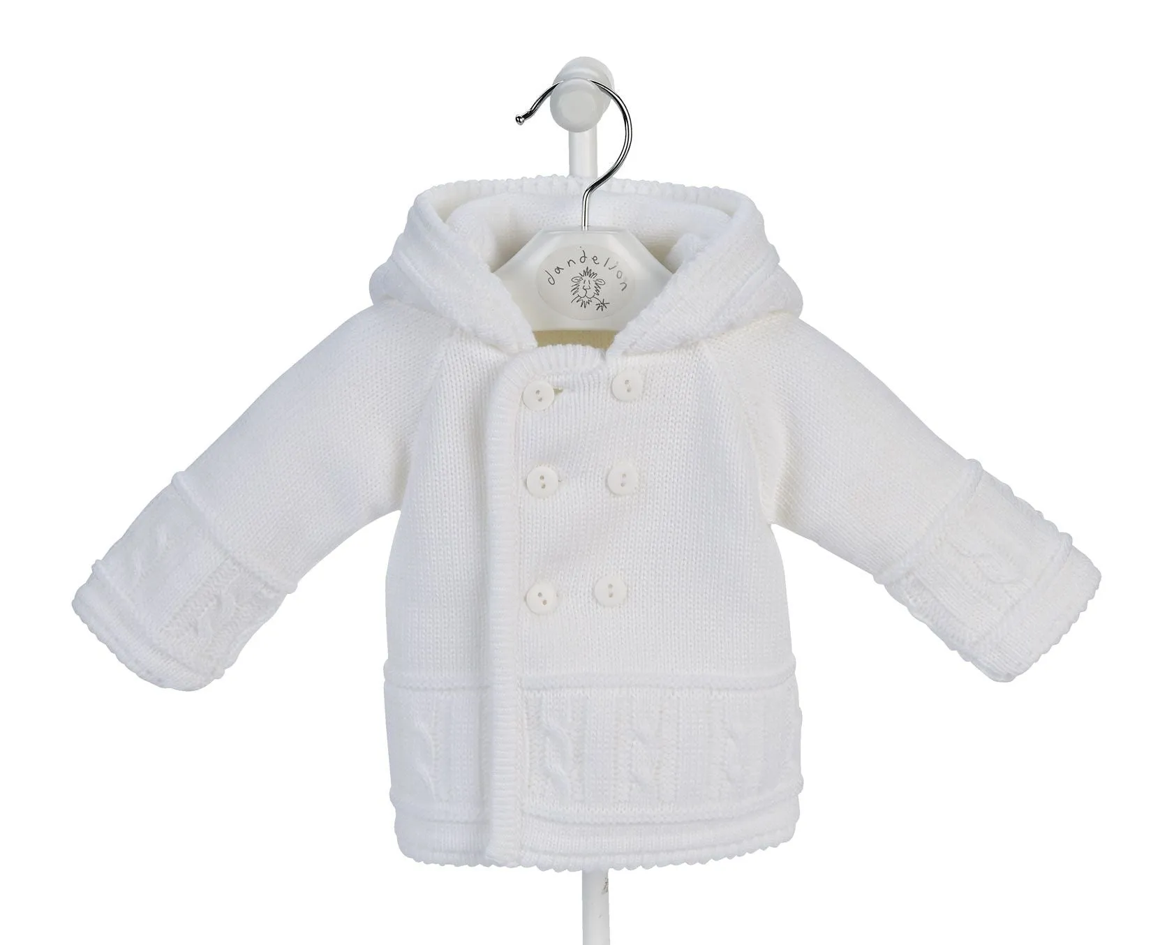 Unisex White Knitted Baby Jacket