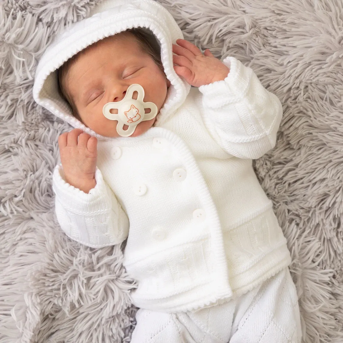 Unisex White Knitted Baby Jacket