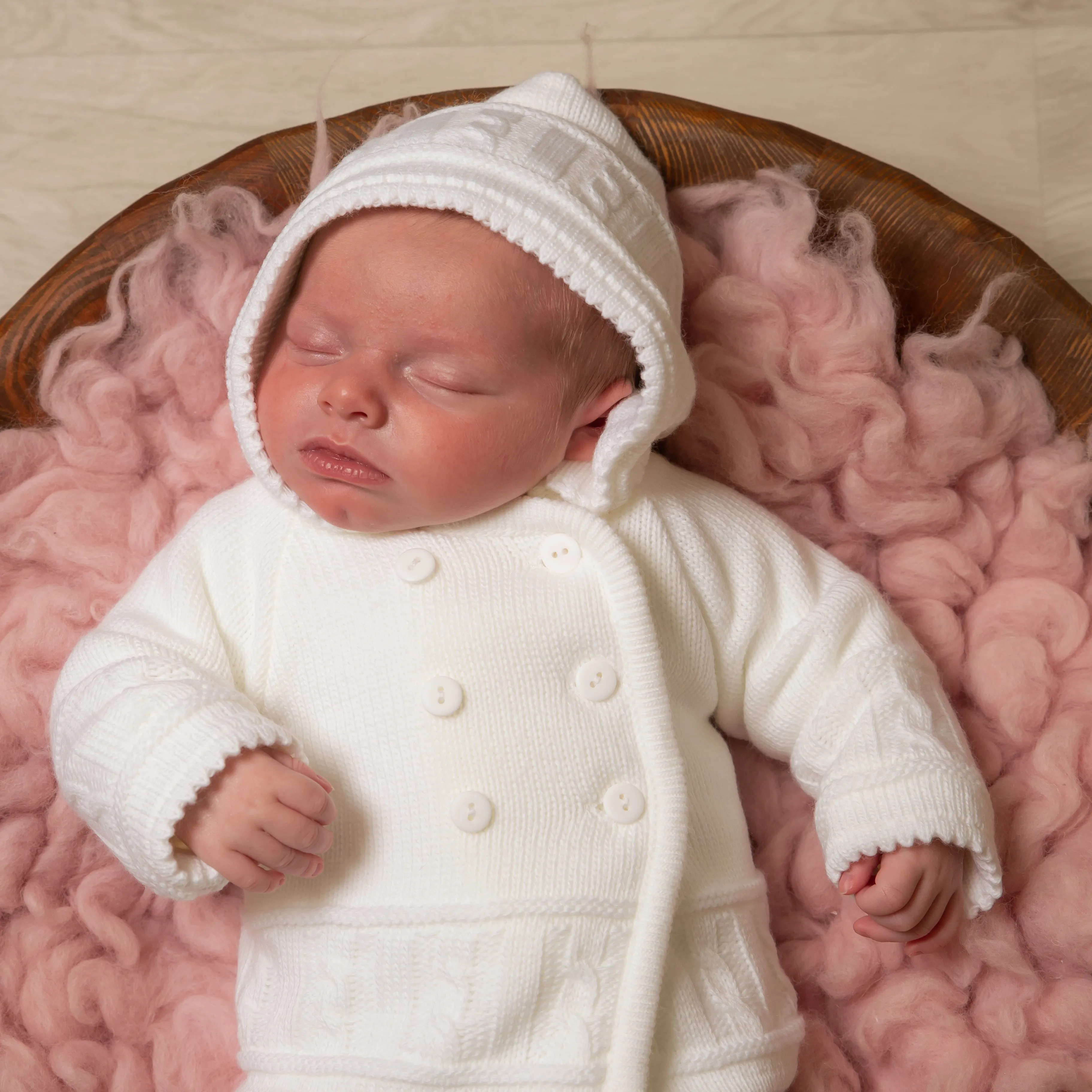 Unisex White Knitted Baby Jacket