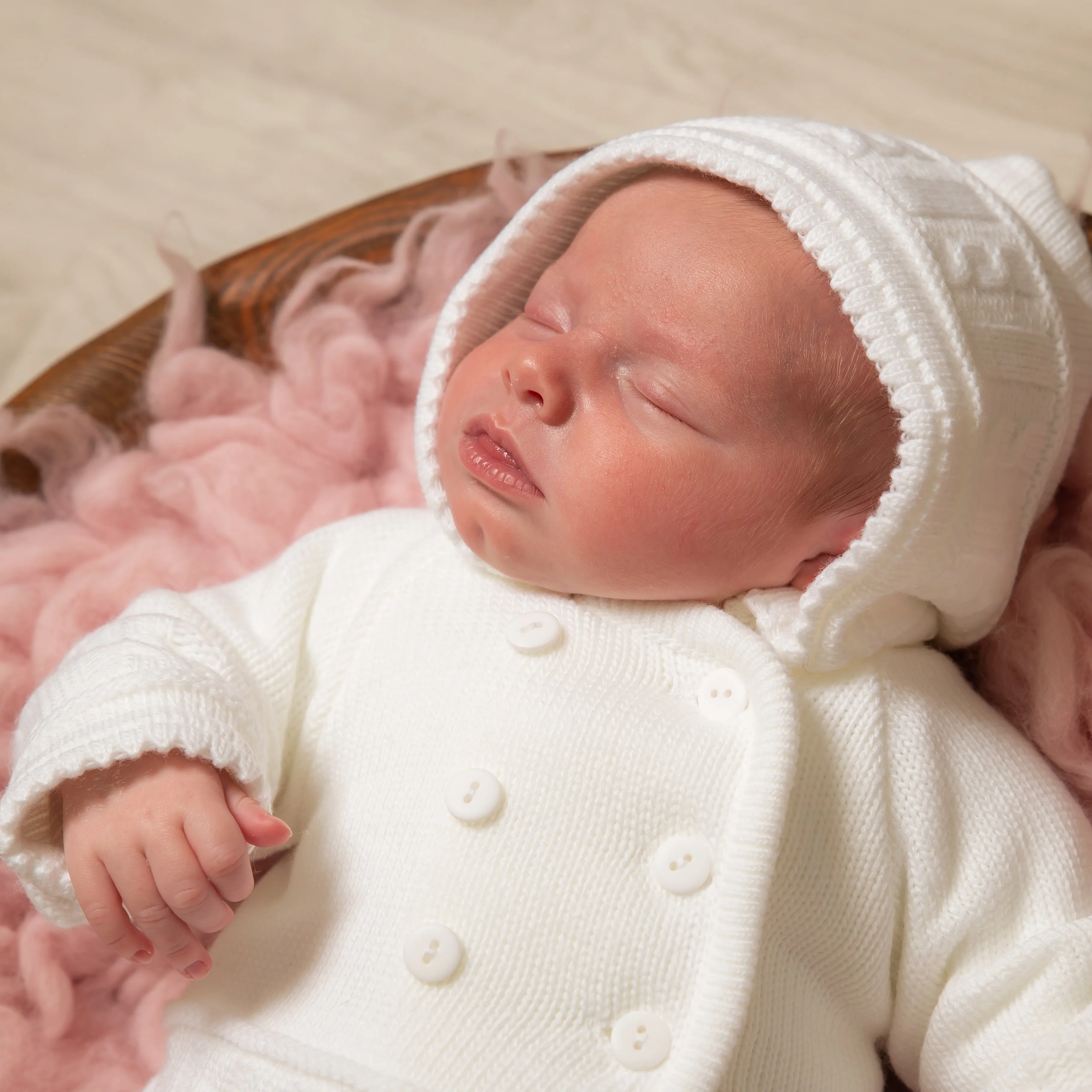 Unisex White Knitted Baby Jacket