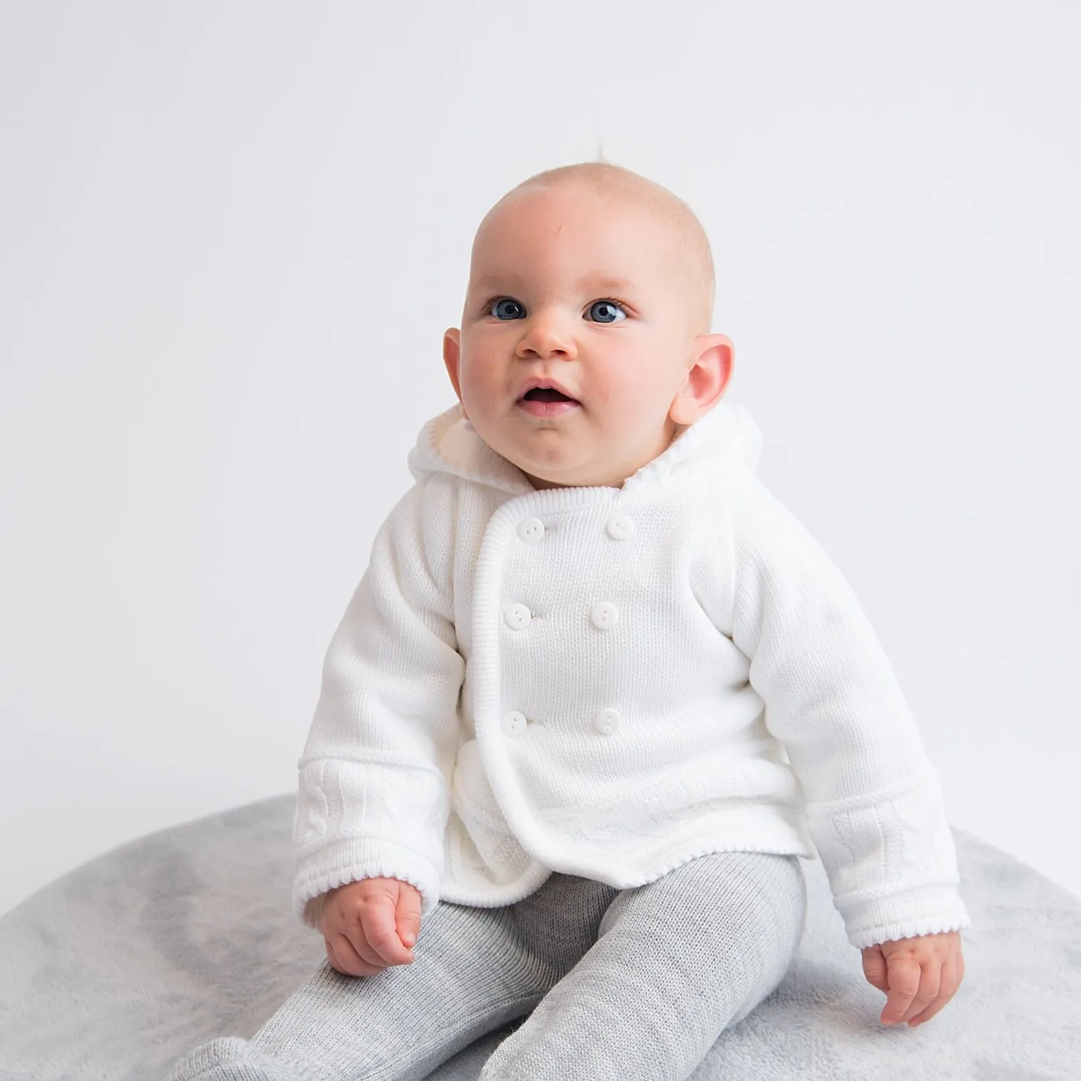 Unisex White Knitted Baby Jacket