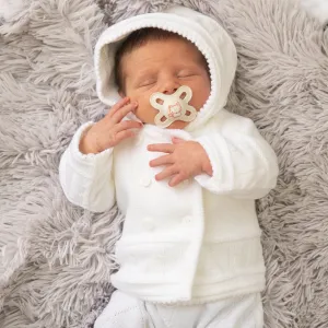 Unisex White Knitted Baby Jacket