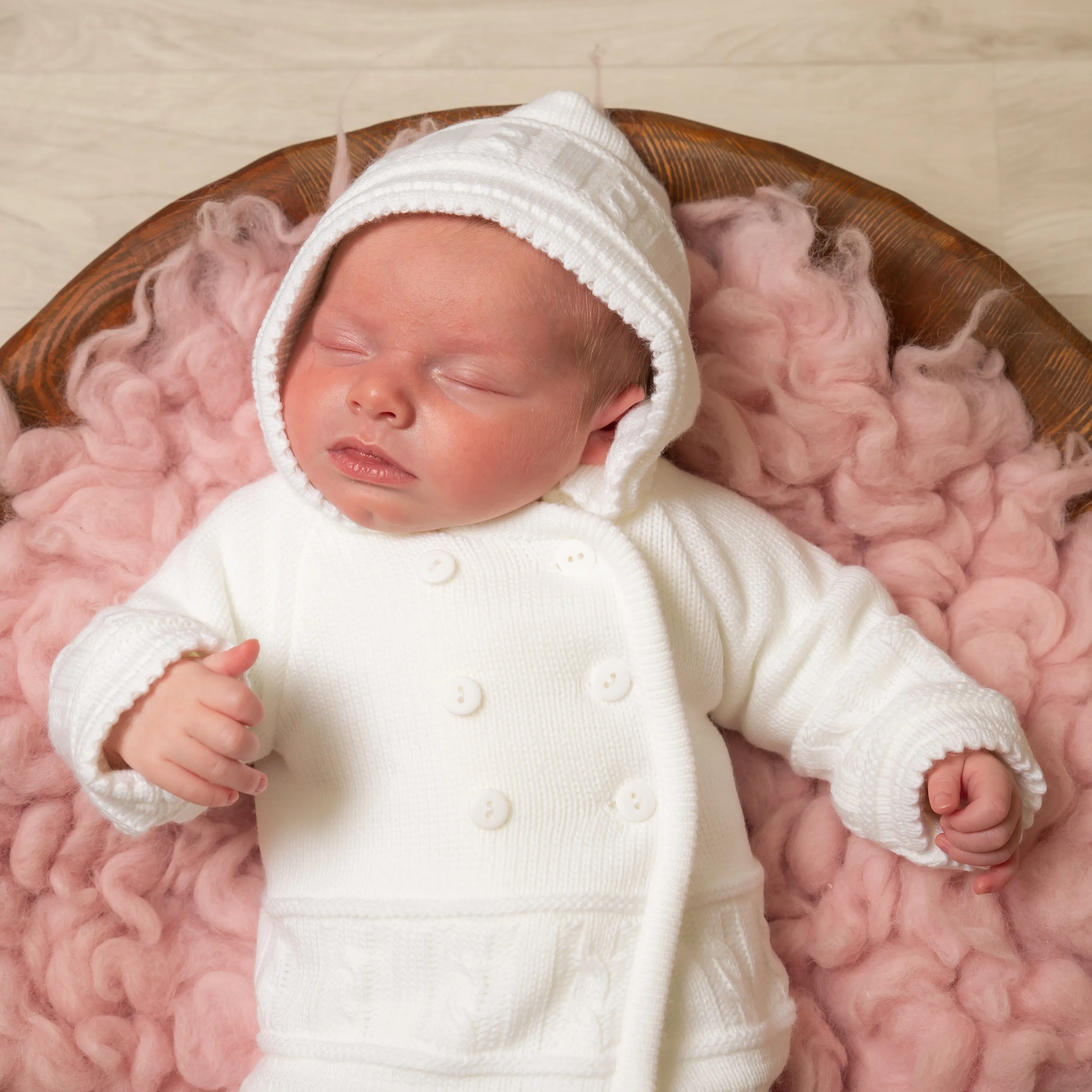 Unisex White Knitted Baby Jacket