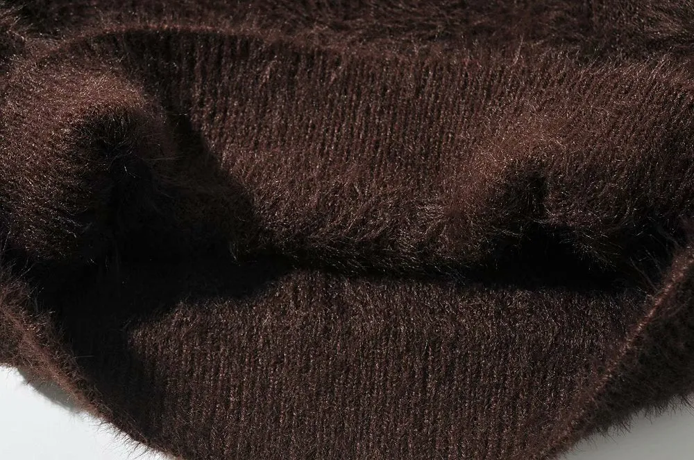V-ncek Knit Furry Shirts Sweaters Blouses