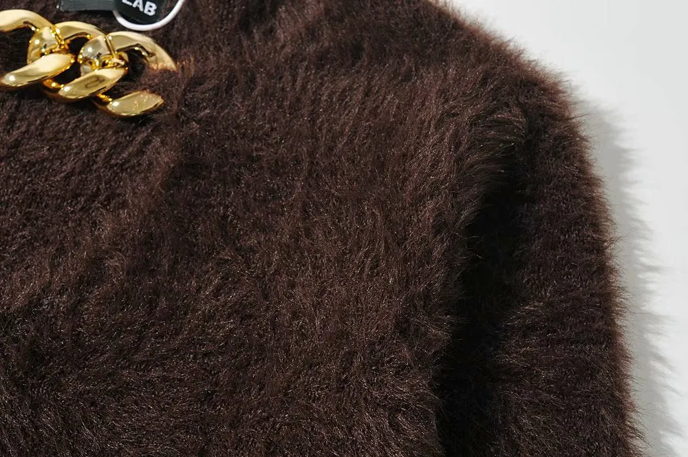 V-ncek Knit Furry Shirts Sweaters Blouses
