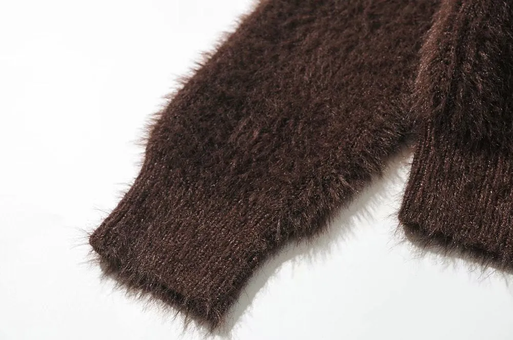 V-ncek Knit Furry Shirts Sweaters Blouses