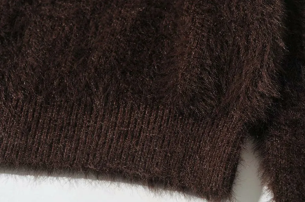V-ncek Knit Furry Shirts Sweaters Blouses