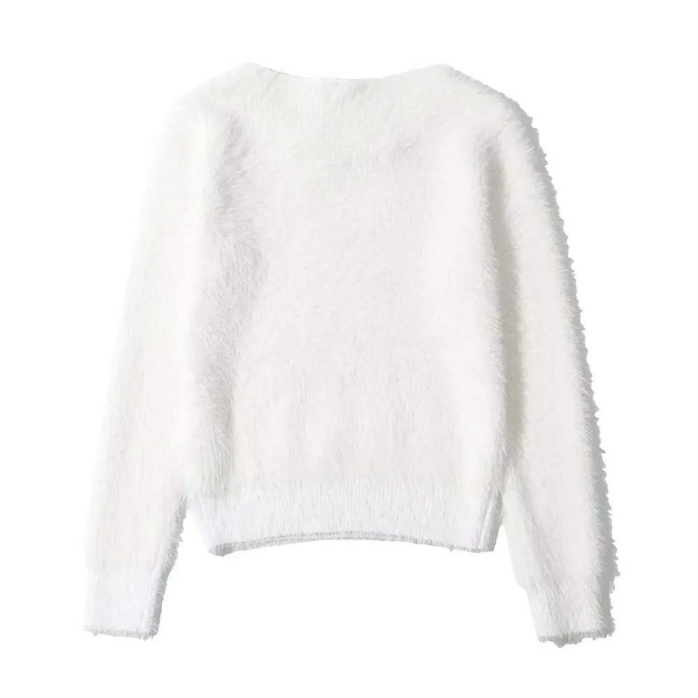 V-ncek Knit Furry Shirts Sweaters Blouses
