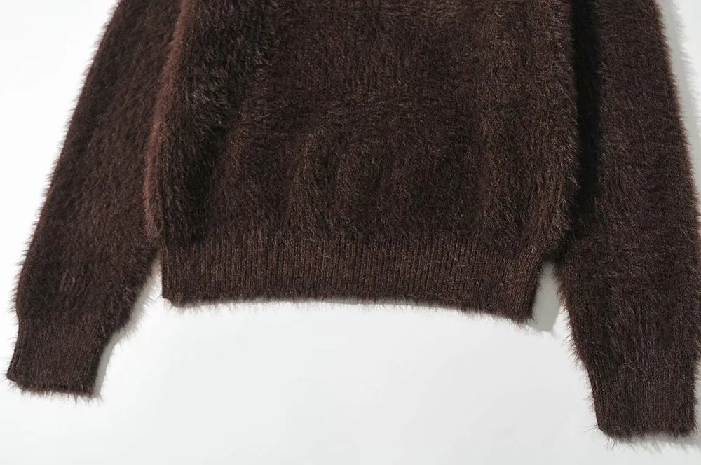 V-ncek Knit Furry Shirts Sweaters Blouses