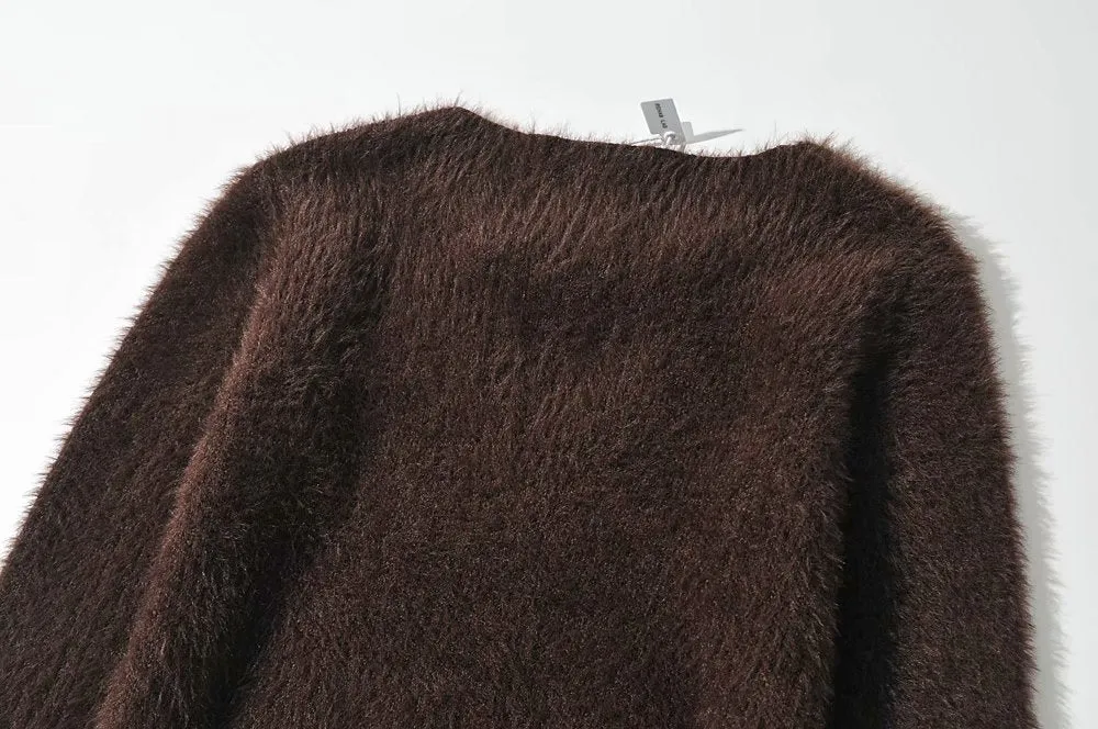 V-ncek Knit Furry Shirts Sweaters Blouses