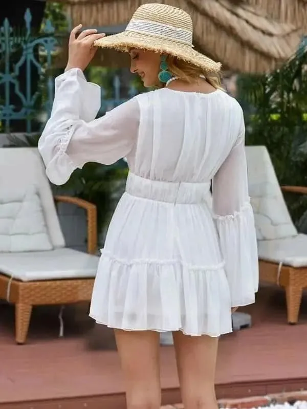 V-neck Ruffle Hem Vacation Dress M0206