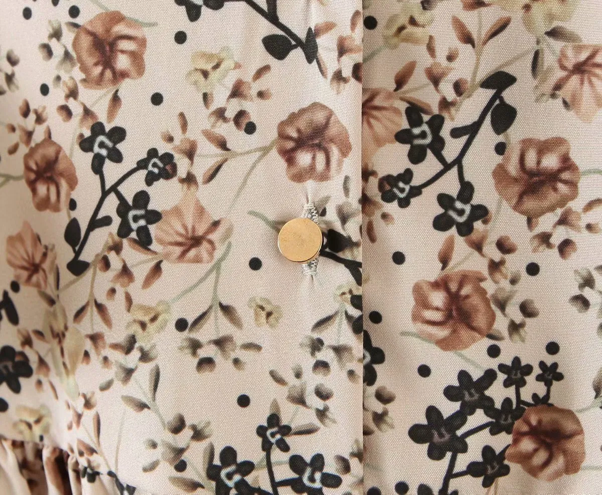 V-neck Ruffled Single-breasted Floral Blouses Shirts