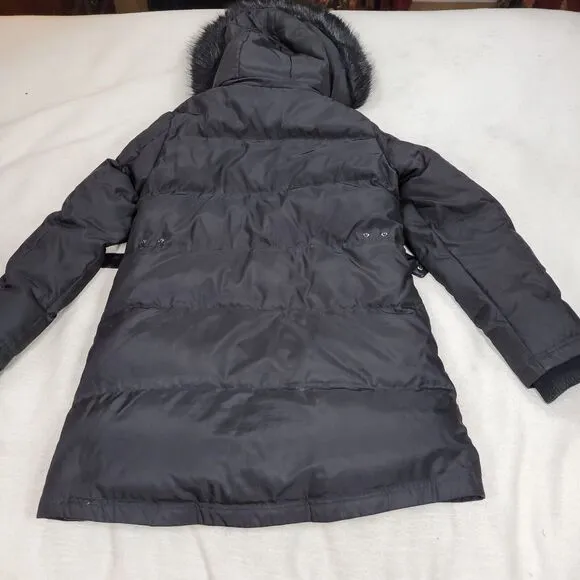 Vince Camuto Puffer Coat Womens Size Medium Black Faux Fur Goose Down Winter